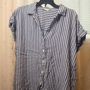 Linen Short Sleeve Beach Shirt - L Striped